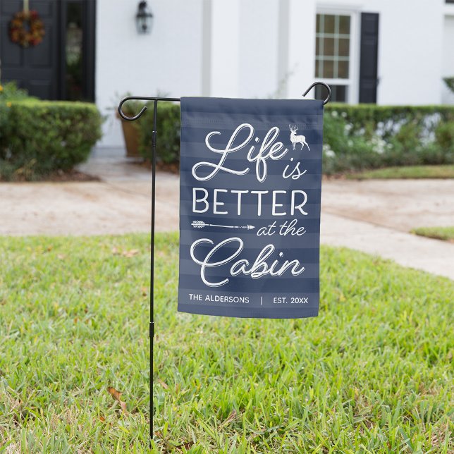 Navy | Personalized Life is Better at the Cabin Garden Flag (Creator Uploaded)