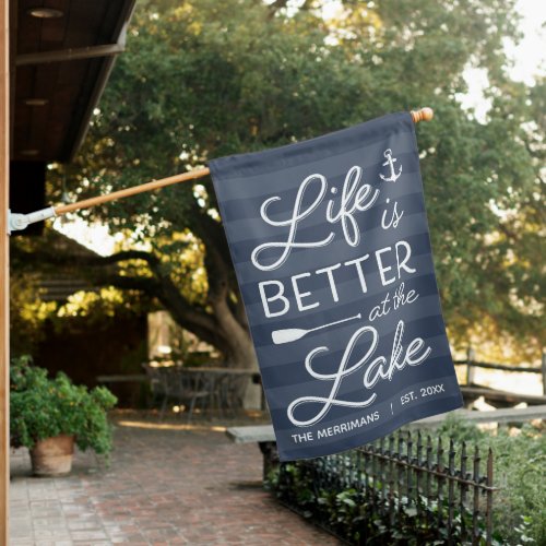 Navy  Personalized Life Is Better At the Lake House Flag