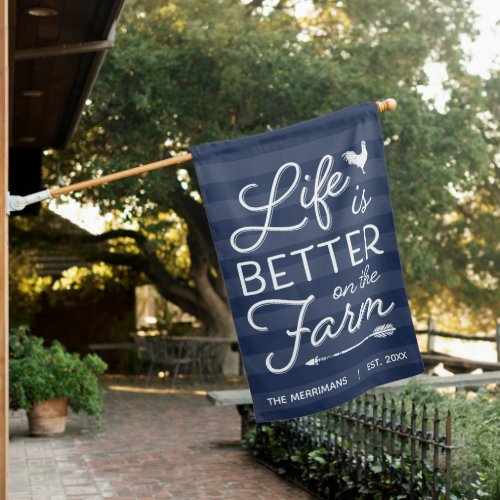 Navy  Personalized Life Is Better On The Farm House Flag