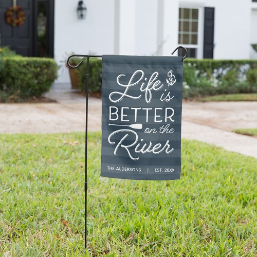 Navy  Personalized Life is Better On The River Garden Flag