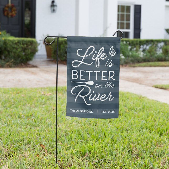 Navy | Personalized Life is Better On The River Garden Flag (Creator Uploaded)