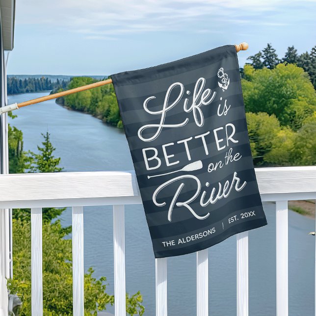 Navy | Personalized Life Is Better On The River House Flag (Creator Uploaded)