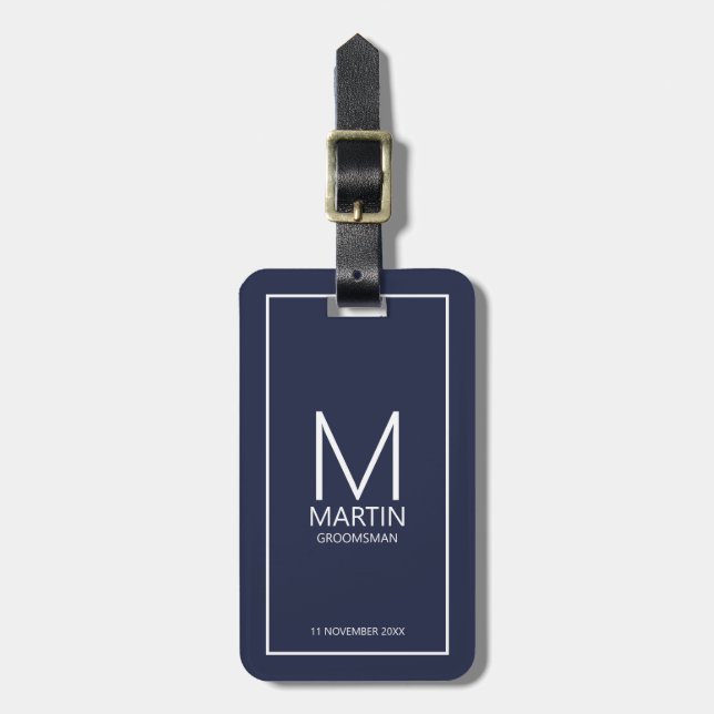 Navy Personalized Monogram and Name Groomsmen Luggage Tag (Front Vertical)