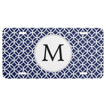 Navy Personalized Monogram  Double Rings Pattern License Plate by MonogramBoutique at Zazzle