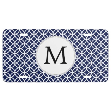 Navy Personalized Monogram  Double Rings pattern License Plate