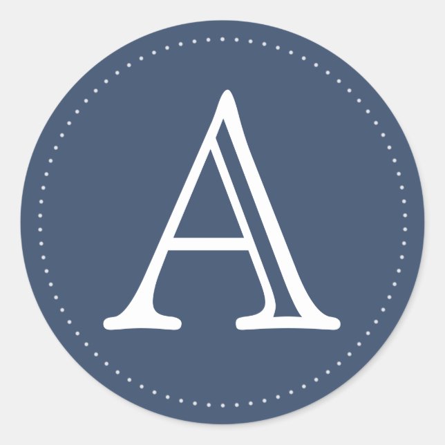 Navy Personalized Monogram Round Stickers (Front)
