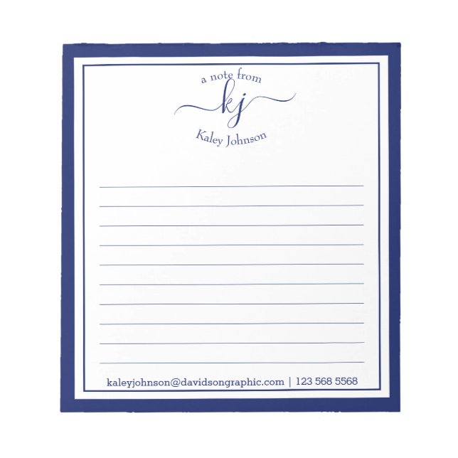 Navy Personalized Name | From The Desk Of Notepad (Front)