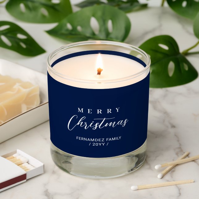 Navy | Personalized Photo Christmas Holiday Gift Scented Candle (Lit)