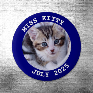 Navy Personalized Round Photo Border Magnet