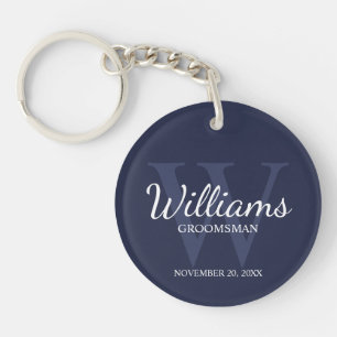 Navy Personalized Script Groomsmen name&Monogram Keychain