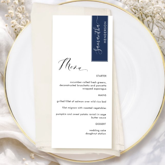 Navy Personalized with Guest Name Elegant Menu (Creator Uploaded)