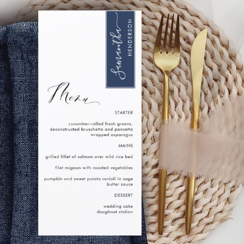 Navy Personalized with Guest Name Elegant Menu