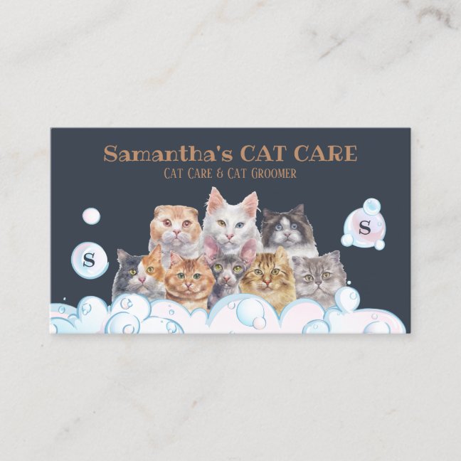 Navy Pet Care Spa Salon Sitting Bath Groomer Cat Business Card