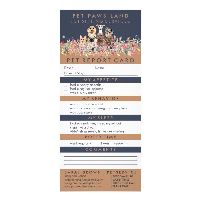 Navy Pet Report Boarding Cute Dogs Rack Card