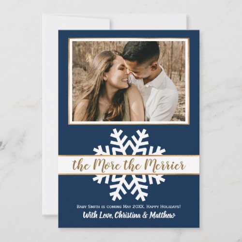 Navy Photo Christmas Pregnancy Announcement Card