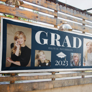 Navy Photo Collage Graduate Class of 2023 Banner