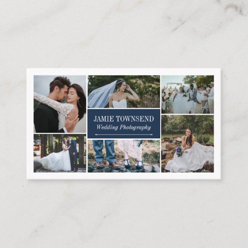 Navy Photo Collage Professional Photographer Business Card