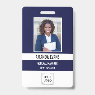 Navy Photo Employee Logo or QR CODE Security Badge