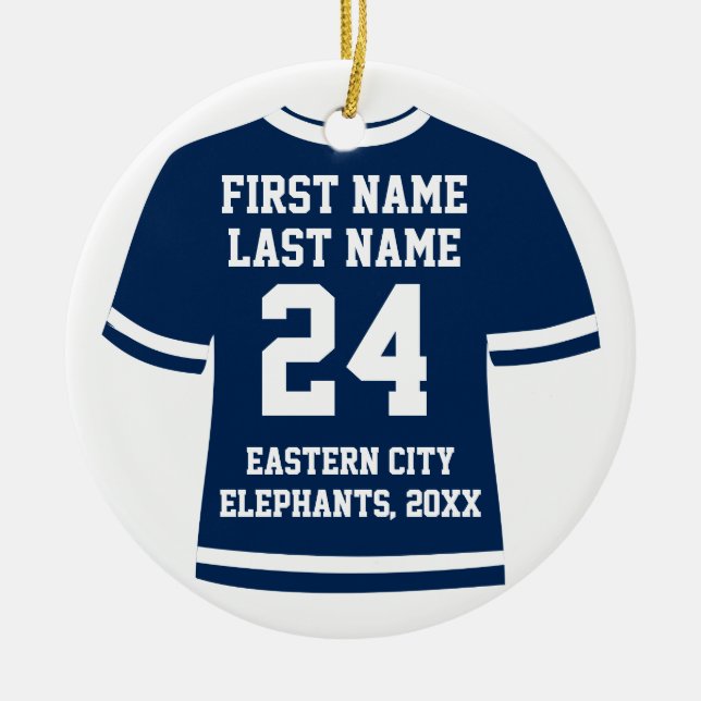 Navy Photo Football Soccer Hockey Sports Jersey Ceramic Ornament (Front)
