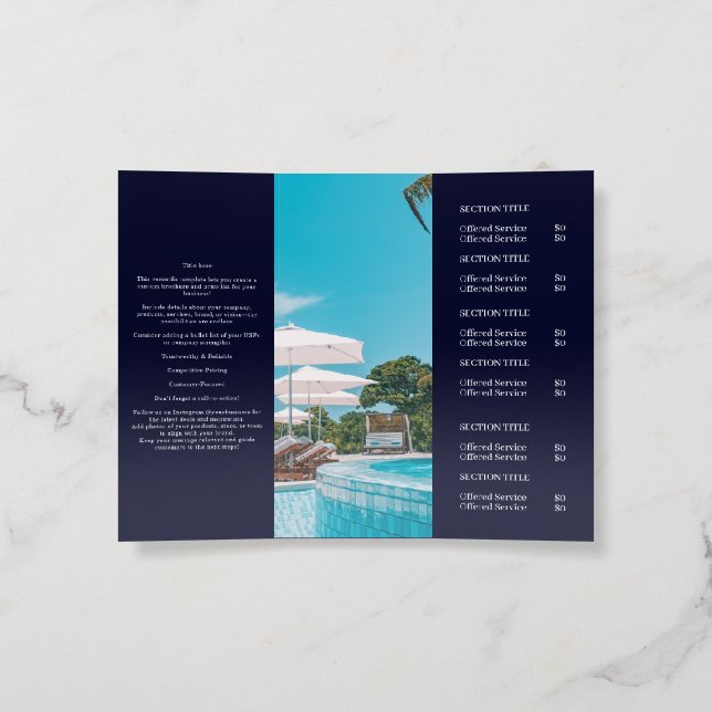 Navy Photo Logo | Modern Custom Trifold Design Brochure (Inside)