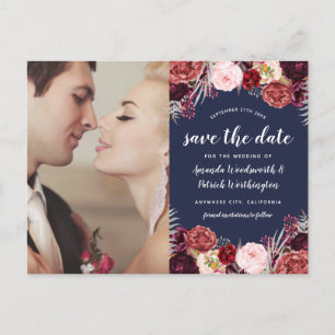 Navy Photo Marsala Blush Peony Save The Date Cards