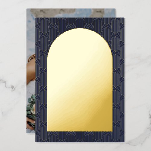 Navy Photo Save The Date Gold Foil Card