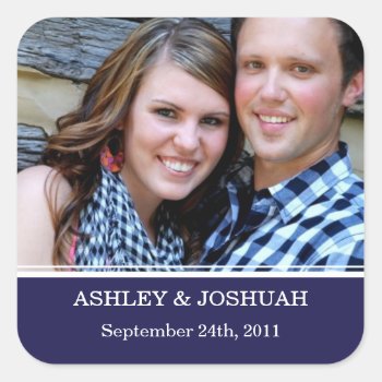 Navy Photo Save The Date Stickers by AllyJCat at Zazzle