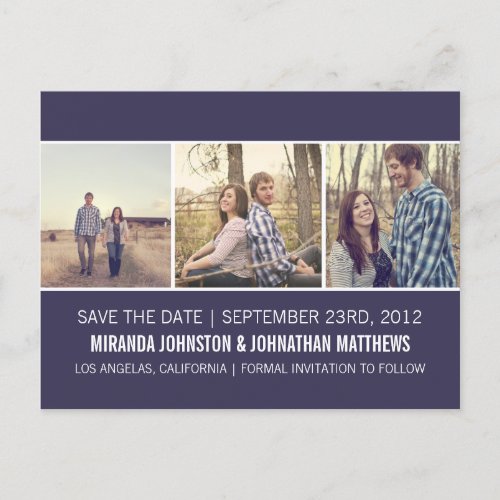Navy Photo Strip Save The Date Post Cards