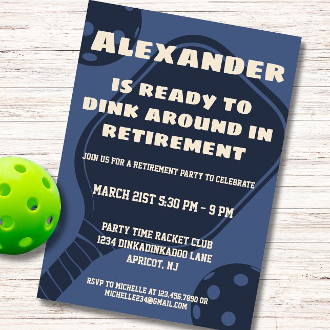 Navy Pickleball Party Sports Paddles Retirement Invitation (Creator Uploaded)