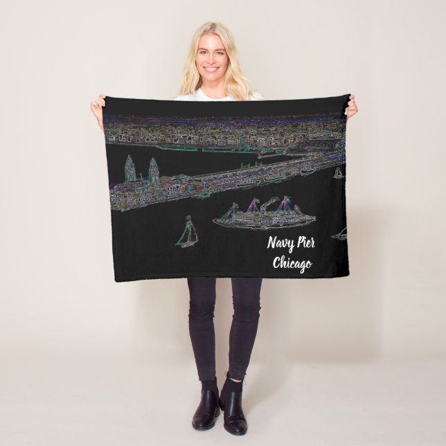 Navy Pier Chicago 1920's NEON  Art Windy City Fleece Blanket (In Situ)
