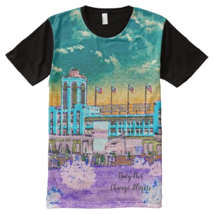 Navy Pier Chicago 1920&#39;s Watercolor Art Windy City All-Over-Print Shirt