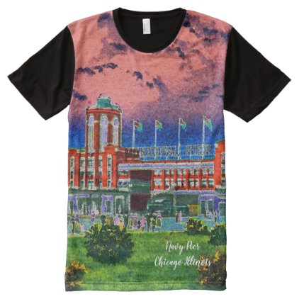 Navy Pier Chicago 1920&#39;s Watercolor Art Windy City All-Over-Print Shirt