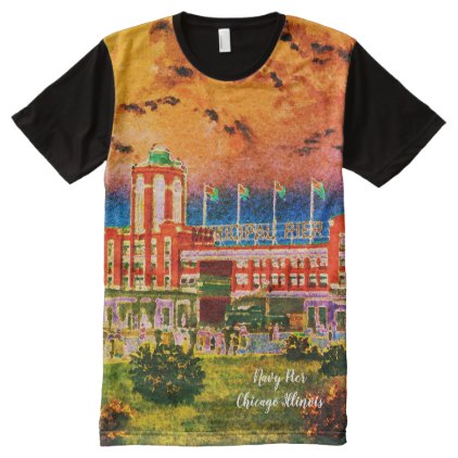 Navy Pier Chicago 1920&#39;s Watercolor Art Windy City All-Over-Print Shirt