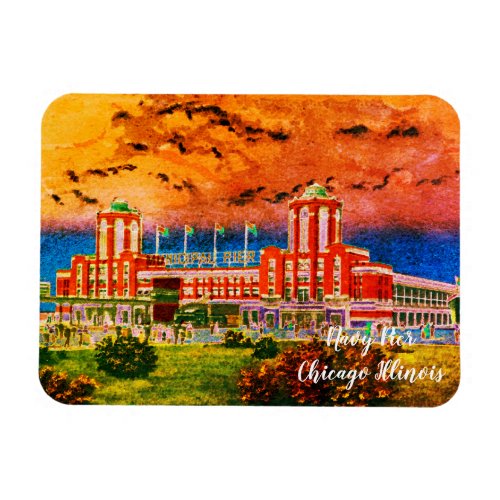 Navy Pier Chicago 1920s Watercolor Art Windy City Magnet