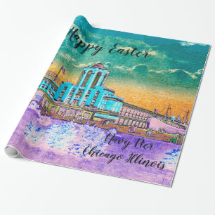 Navy Pier Chicago 1920's Watercolor Easter Colors Wrapping Paper