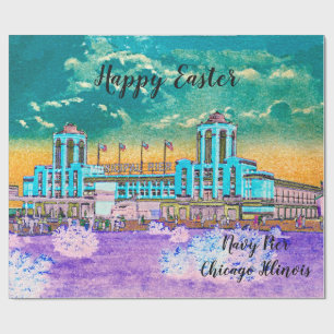 Navy Pier Chicago 1920's Watercolor Easter Colors Wrapping Paper