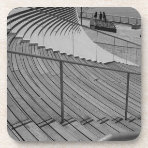 Navy Pier Stairs Grayscale Drink Coaster