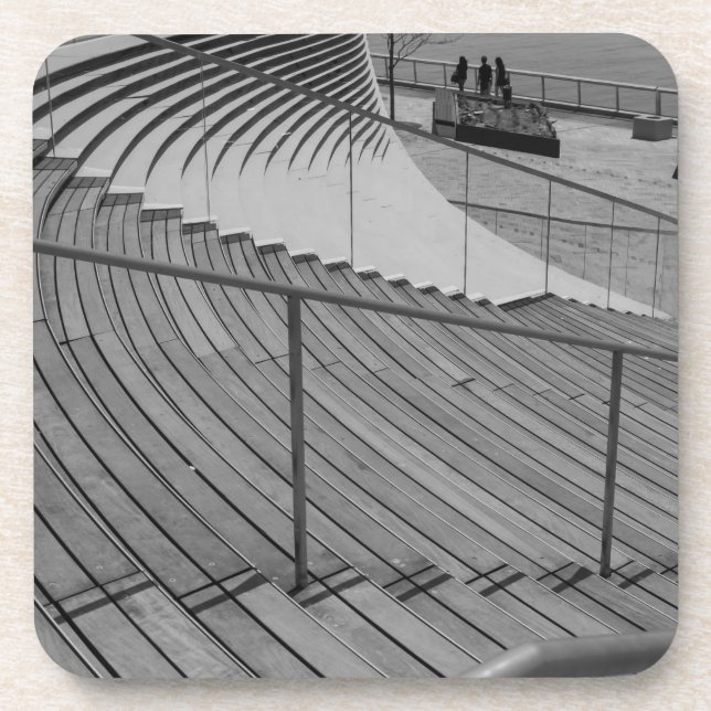 Navy Pier Stairs Grayscale Drink Coaster (Front)