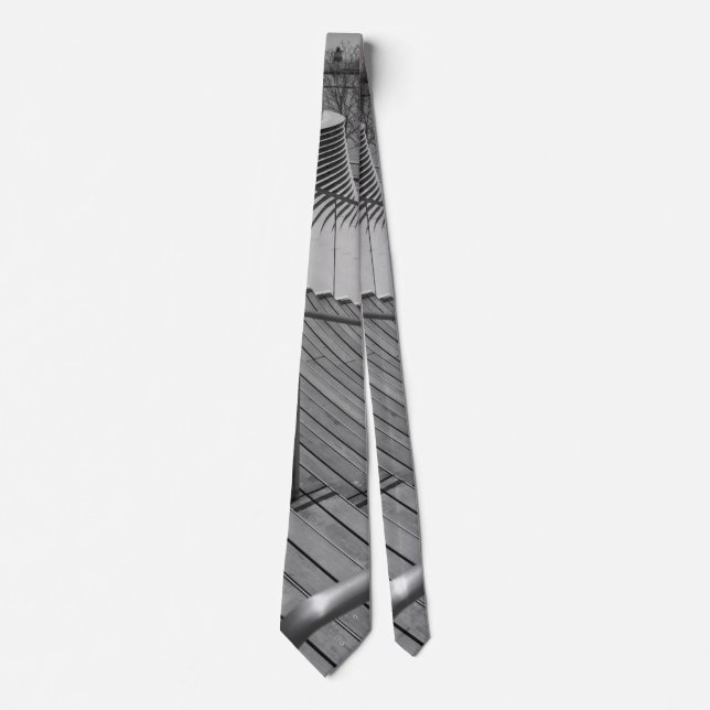 Navy Pier Stairs Grayscale Neck Ti Tie (Front)