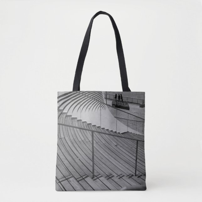 Navy Pier Stairs Grayscale Tote Bag (Front)
