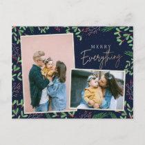 Navy Pine Berries Merry Everything Multiple Photo Holiday Postcard