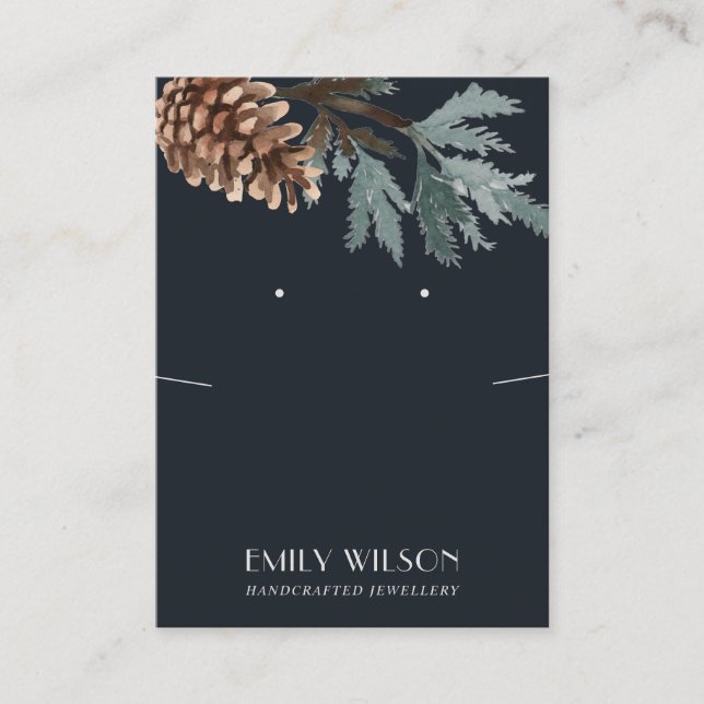 NAVY PINE CONE BRANCH NECKLACE EARRING DISPLAY BUSINESS CARD (Front)