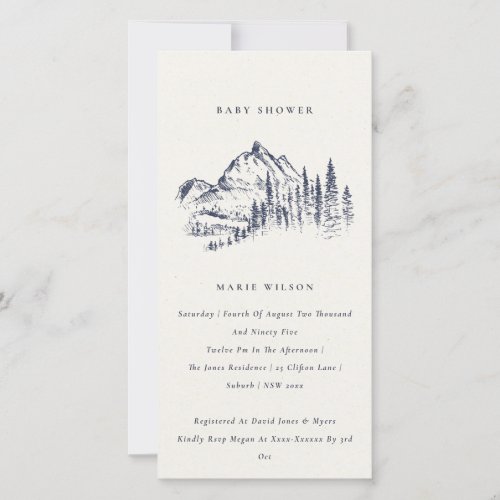 Navy Pine Mountain Sketch Baby Shower Invite