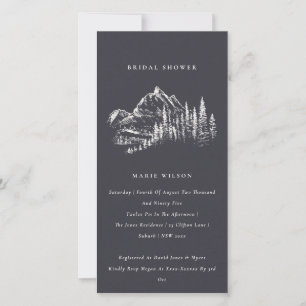 Navy Pine Mountain Sketch Bridal Shower Invite