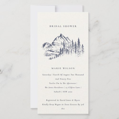 Navy Pine Mountain Sketch Bridal Shower Invite