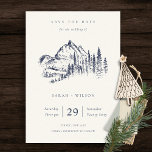 Navy Pine Mountain Sketch Save The Date Card<br><div class="desc">For any further customisation or any other matching items,  please feel free to contact me at yellowfebstudio@gmail.com</div>