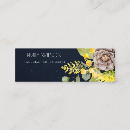 NAVY PINE SUNFLOWER FLORAL EARRING DISPLAY LOGO MINI BUSINESS CARD