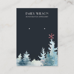 NAVY PINE TREE WINTER FOREST STUD EARRING DISPLAY BUSINESS CARD
