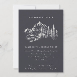 Navy Pine Woods Mountain Sketch Engagement Invite