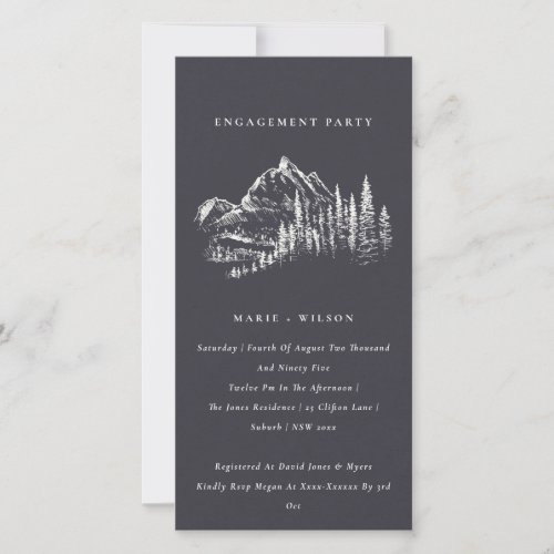 Navy Pine Woods Mountain Sketch Engagement Invite
